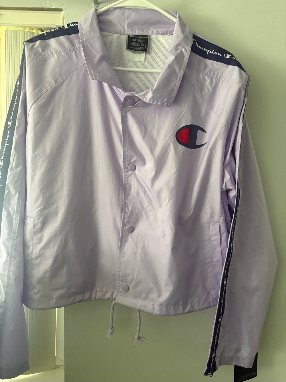 Champion Lavender Coach Jacket with Navy Logo Tape size XL